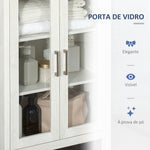 Armário Alto de Casa de Banho com 2 Portas de Vidro e 3 Prateleiras Abertas Armário Auxiliar Estilo Moderno para Sala de Estar Dormitório 53x30x162cm Branco