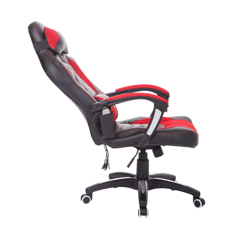 Cadeira de Escritório Gaming inclinável e Giratória com 6 Pontos de Massagem e Aquecimento - 68x69x108-117 cm