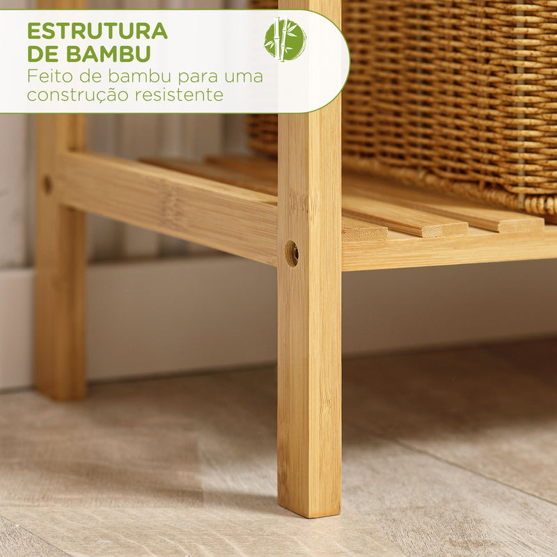 Estante de Bambu de 4 Níveis Estante Moderna de Armazenamento para Casa de Banho Cozinha Sala de Estar Dormitório Anti-Tombo 60x26x130cm Madeira