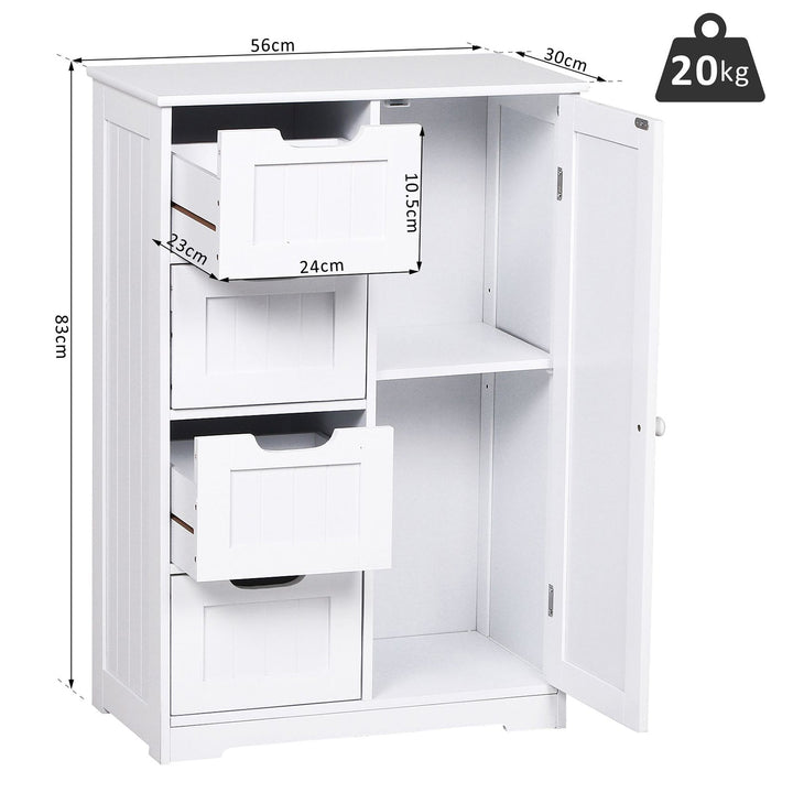 Armário de madeira para o banheiro ou entrada de móveis de madeira moderno organizador 1 portas e 4 gavetas Cor Branco 56x30x83 cm