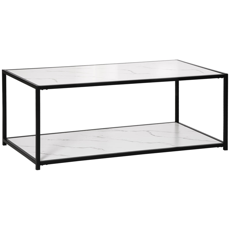 Mesa de Centro Mesa de Sala de Estar com Bancada de Imitação a Mármore e Estrutura de Aço para Escritório Dormitório Sala de Jantar Carga Máxima 90kg 120x60x46cm Branco e Preto