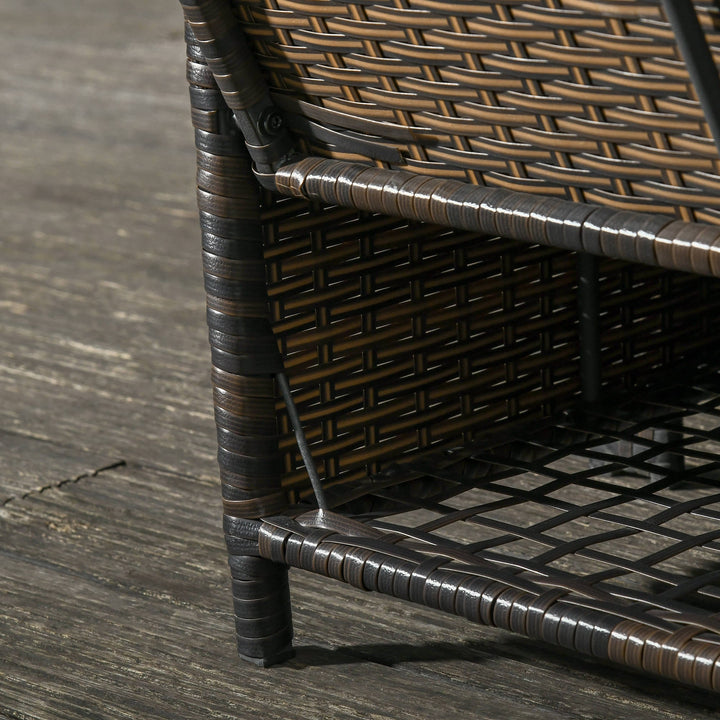Sofá de Vime de 2 Lugares com Mesas Laterais e Apoio para os Pés com Armazenamento Sofá de Jardim com Encosto Inclinável e Almofadas com Capas Removíveis 130x72x96cm Marrom e Bege