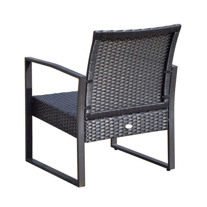 Conjunto de Móveis de Jardim de Vime 3 Peças com 1 Mesa 42,5x40x39 cm 2 Poltronas 63x57x76 cm Almofada Acolchoada para Pátio Varanda Preto