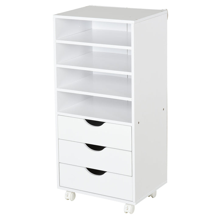 Móveis de escritório com 3 gavetas 4 prateleiras abertas 4 rodas 40x30x83 cm Branco