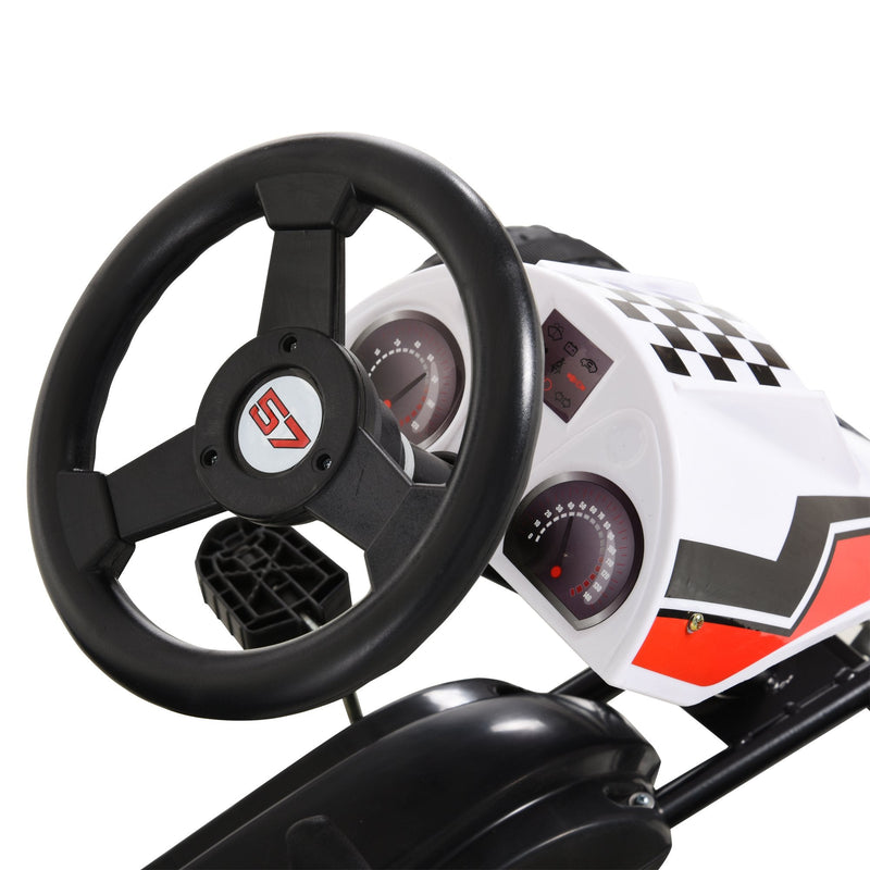 Go Kart a Pedais para Crianças acima de 3 Anos Carro de Pedais Infantil com Assento Ajustável e Freio de Mão 104x66x57cm Branco e Preto