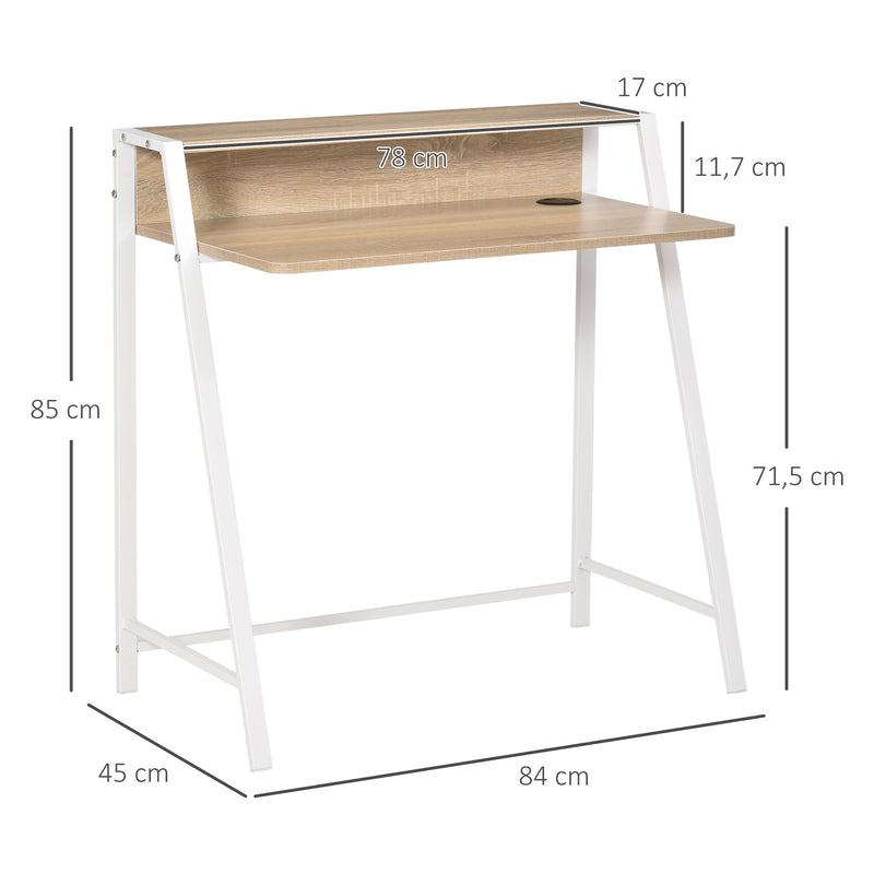 Secretária Mesa de Computador 84x45x85cm com Bancada de Madeira e Pés de Metal Estilo Moderno para Escritório Estúdio Dormitório Carga Máxima 20kg Carvalho e Branco