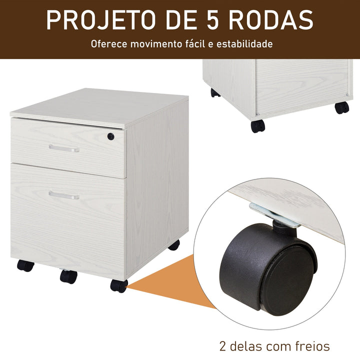 Armário móvel para arquivos A4 com rodas 2 gavetas e fechadura 40x44x54,6 cm Branco