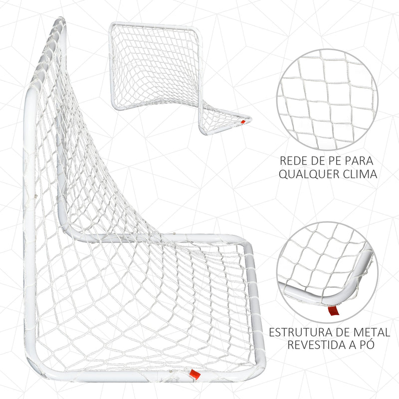 Conjunto de 2 balizas de futebol com rede e bola para crianças e adultos 78x46x 56cm Branco