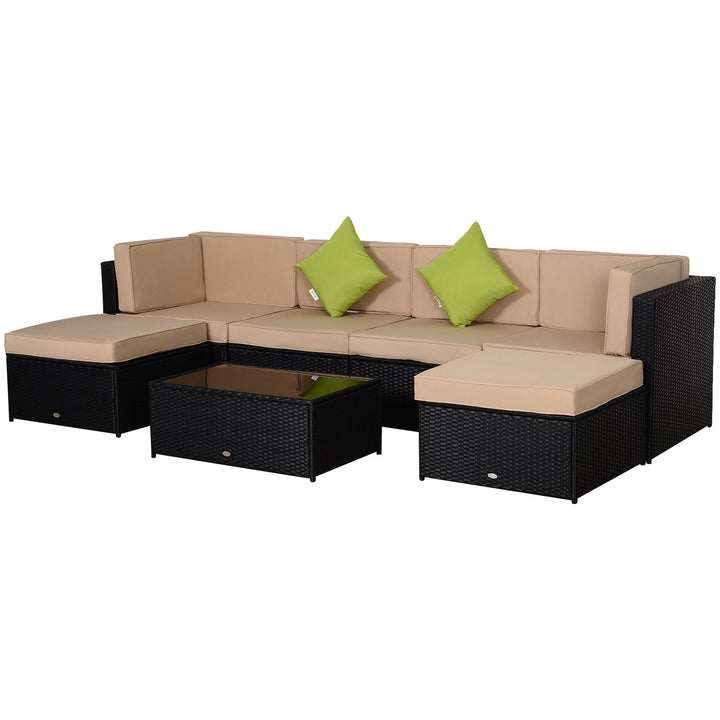 Conjunto de móveis de jardim de vime 7 peças mesa Sofás Tamboretes com almofadas