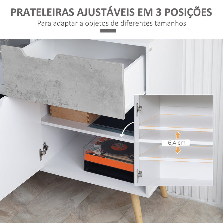 Aparador de Sala de Estar com 2 Portas e 1 Gaveta Aparador para Escritório Estúdio Dormitório Estilo Moderno Anti-Tombo 98x39x81,5cm Branco e Cinza