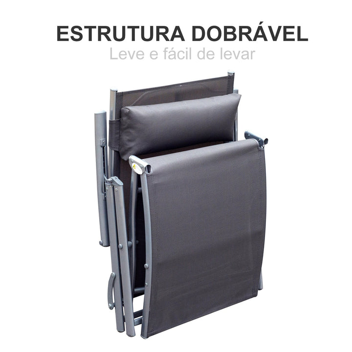 Dobrável Espreguiçadeira Encosto Ajustável para 7 Níveis com Travesseiro Resistente ao Textilene Relaxar na Piscina Exterior Terraço Camping 137x63,5x100,5 cm Aço