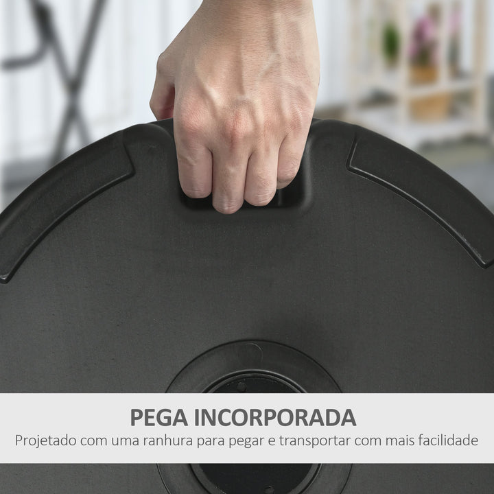 Base para Chapéu de Sol de PE Redonda Suporte para Chapéu de Sol 2,5kg Apto para Mastros de 38mm/48mm Preenchível com Areia 35kg e Água 25L Ø56x30,5cm Preto