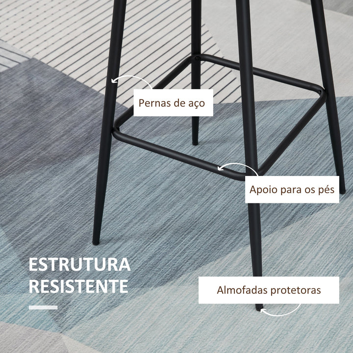 Conjunto de 2 Bancos Altos de Cozinha Bancos de Bar Estofados em PU com Encosto Alto Pés de Aço e Apoio para os Pés para Sala de Jantar Carga 120kg 50x47,5x102,5cm Marrom