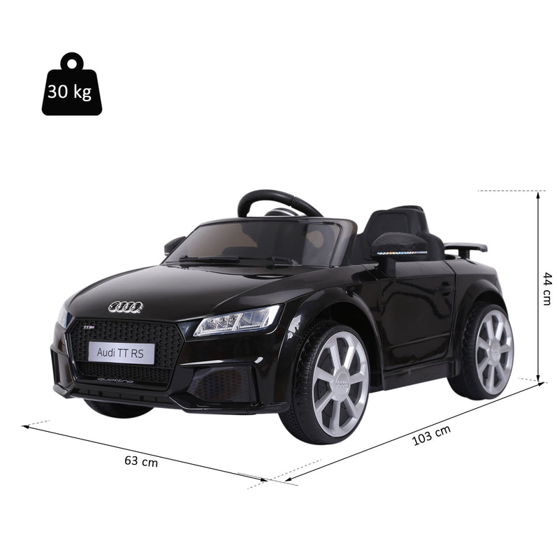 Audi TT elétrico infantil para crianças acima de 3 anos com controle remoto música luzes bateria 6V carga 30 kg 103x63x44cm Preto