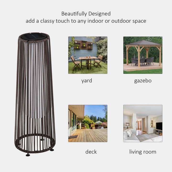 Candeeiro de Pé de Vime de Energia Solar com LED 1,5 W Interruptor de Controle Automático de Luz Decoração Exterior Ø21,5x61cm Marrom
