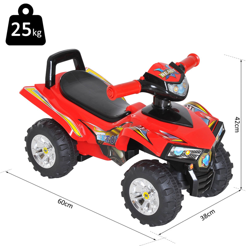 Mota Infantil Quad para crianças Carro sem pedais para bebê Brinquedo andador com buzina Música Luzes 60x38x42cm