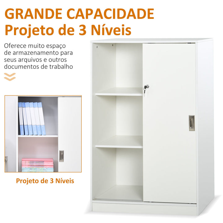 Armário de escritório com 2 portas deslizantes e 3 prateleiras 80x40x120 cm Branco