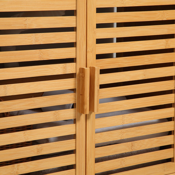Móvel para Lavatório Pousar de Bambu com 2 Portas Armário Casa de Banho de Chão 66x29x61,5cm Madeira
