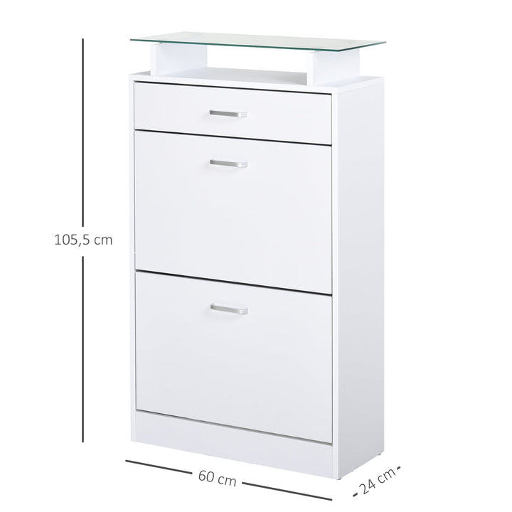 Organizador de sapatos com 3 gavetas Prateleira de vidro Carga 50 kg 60x24x105,5 Branco