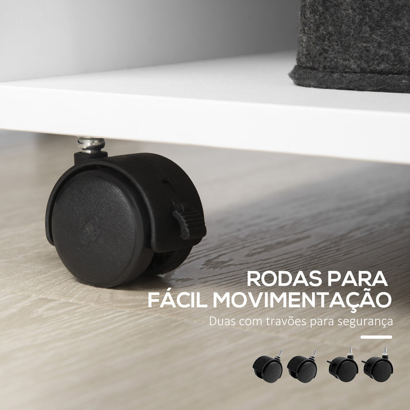 Armário para Impressora Móvel Auxiliar de Escritório com Rodas 3 Prateleiras Laterais e 3 Prateleiras Abertas Carga Máxima 30kg para Dormitório Sala de Estar Cozinha 60x40x75,8cm Branco