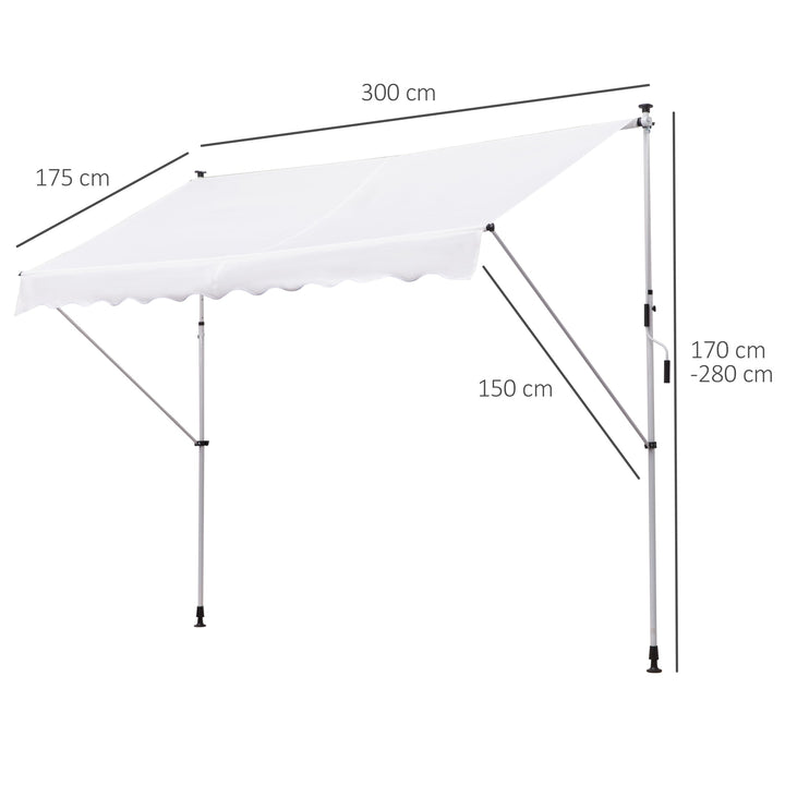 Toldo Manual Retrátil para Exterior 300x150x170-280cm Toldo Enrolável Altura Ajustável com Manivela Proteção Solar para Terraço Balcão Jardim Branco