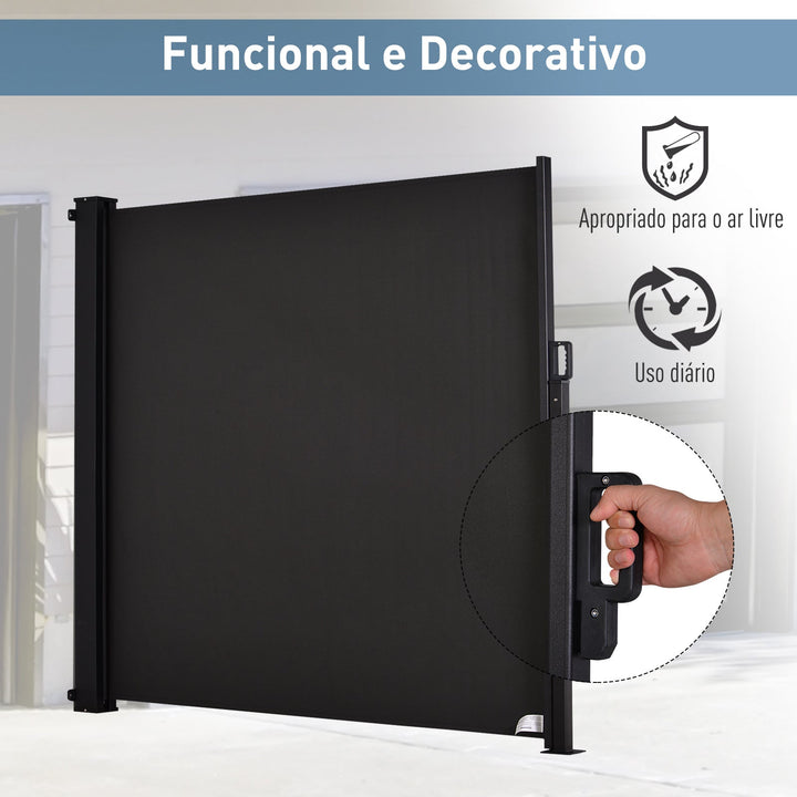 Toldo Lateral Retrátil para Terraço de Jardim ou Pátio Poliéster 350x180cm Cinza Escuro