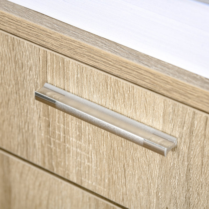 Armário para Impressora Armário Multifuncional de Escritório com 3 Compartimentos 2 Gavetas para Arquivos Prateleira Ajustável 2 Rodas com Freios 80x40x72cm Carvalho