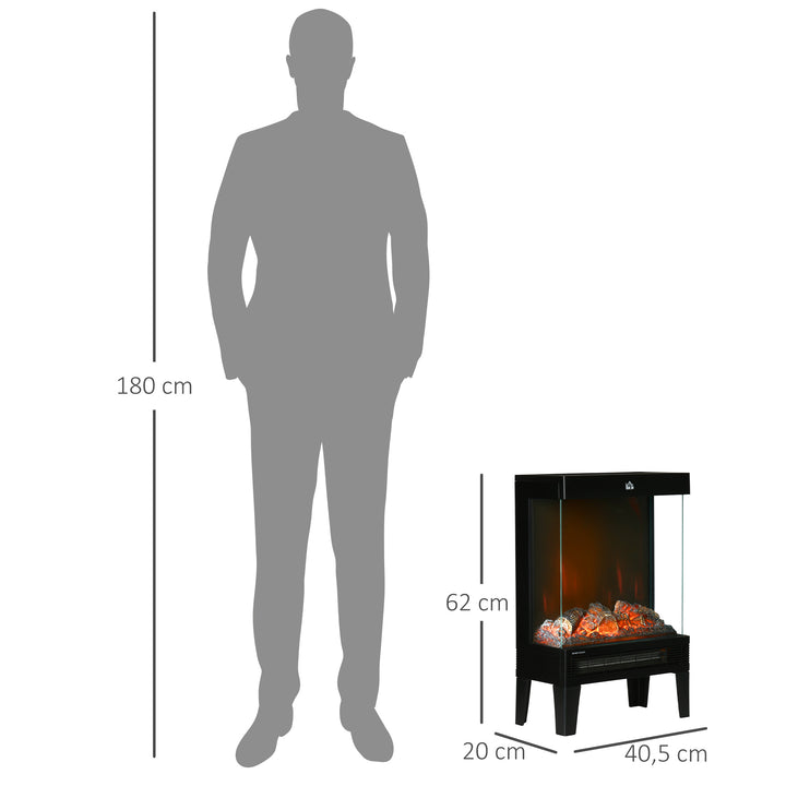 Lareira Elétrica 1000W/2000W Lareira Elétrica com Chama LED Realista Ajustável Termostato e Proteção Contra Superaquecimento para Área de até 15-20 m² 40,5x20x62cm Preto