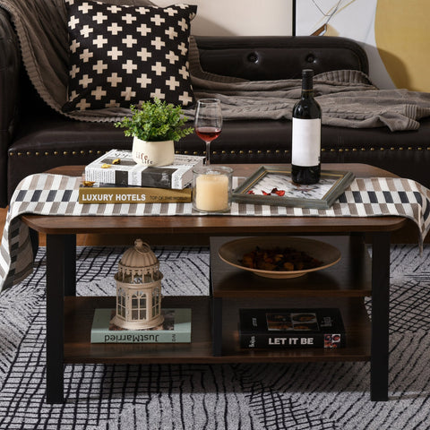 Mesa de centro com 3 prateleiras para sala Sala de estar Estilo vintage 100x60x46 cm Castanho rústico