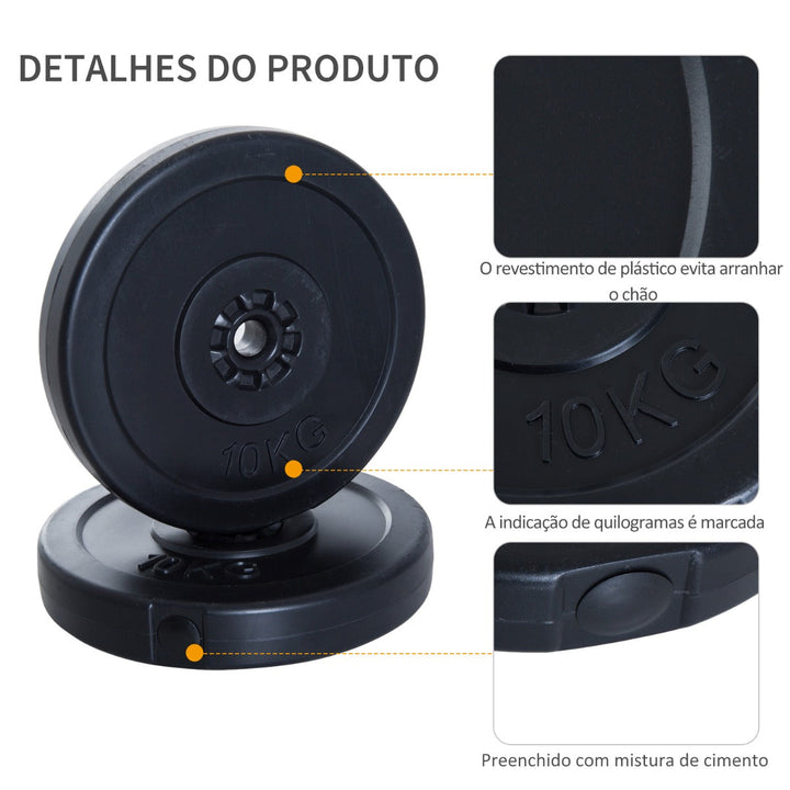 Conjunto de 4 discos de peso de 5 kg e 10 kg com orifício de Ø25 mm preto