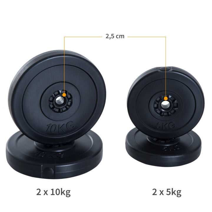 Conjunto de 4 discos de peso de 5 kg e 10 kg com orifício de Ø25 mm preto