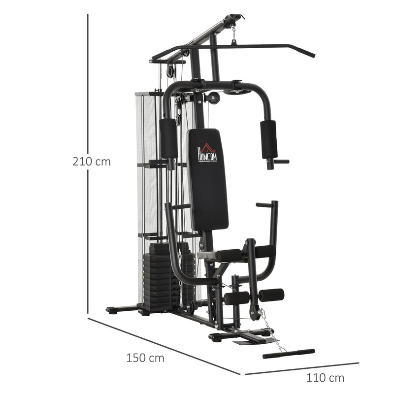 Multi Estação de Musculação com Estribo para Pernas Placas de Peso de 45kg Carga Máxima 120kg para Treinamento Fitness em Casa Academia 150x110x210cm Preto