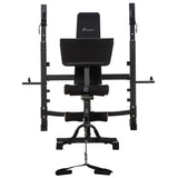 Banco de Musculação Multifuncional Banco de Pesos com Encosto Inclinável e Suporte de Barras com Altura Ajustável para Treinamento do Corpo Completo 187x140x117-136cm Preto