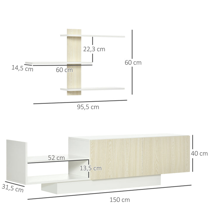 Móvel de TV para Sala de Estar Móvel para Televisor 150x31,5x40cm e Prateleira de Parede 95,5x16x60cm Madeira