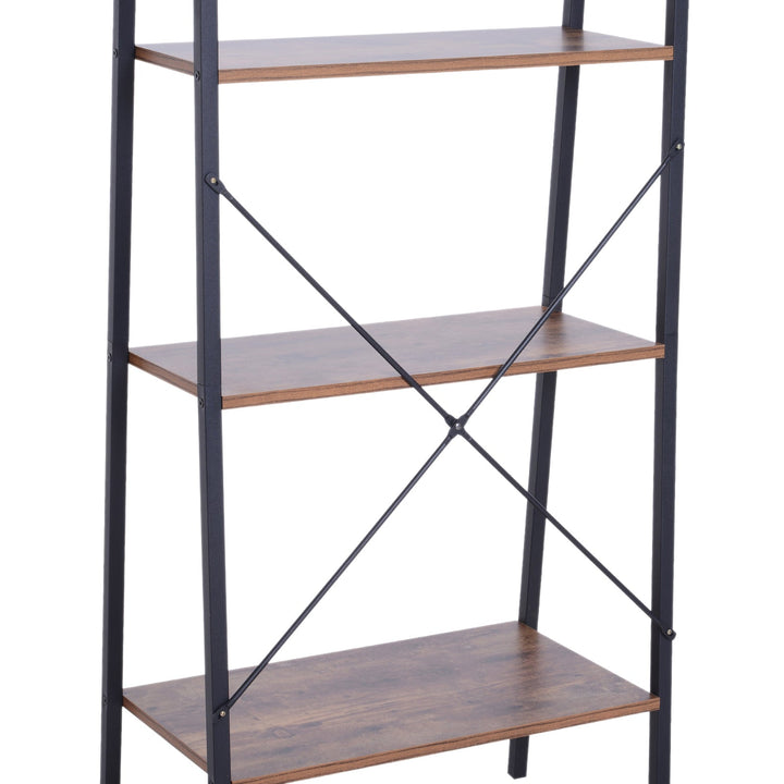 Prateleira de estante de escada industrial com 4 prateleiras escalonado 60x35x145cm aço e madeira