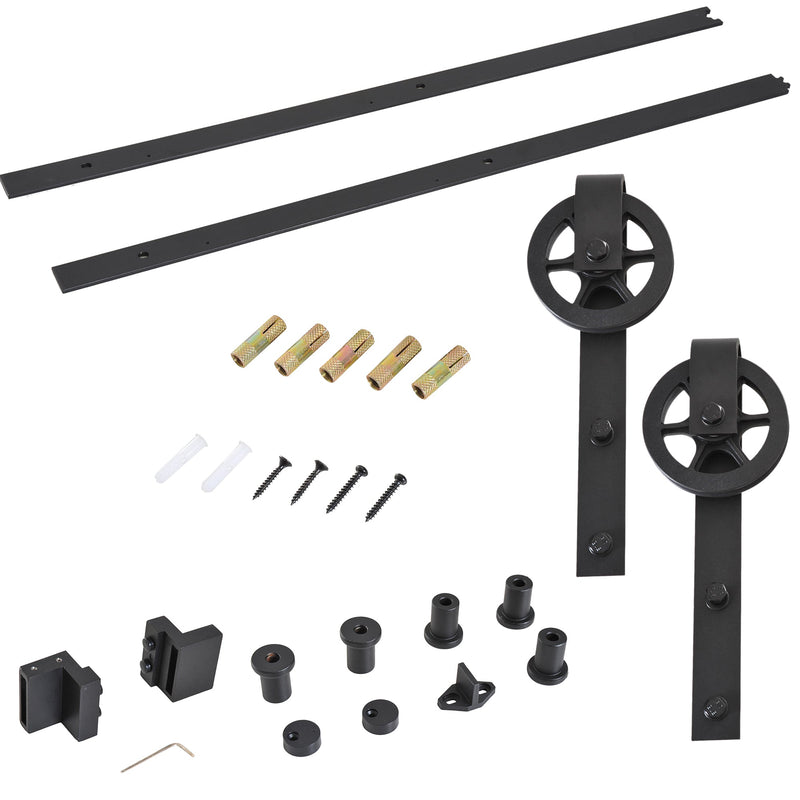 Kit de acessórios para porta de celeiro deslizante Porta de montagem Trilhos de aço carbono de conjunto de peças de metal 200x4x0.6cm