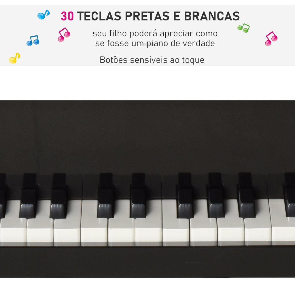 Mini piano infantil com banco 30 teclas com suporte para partitura 52x