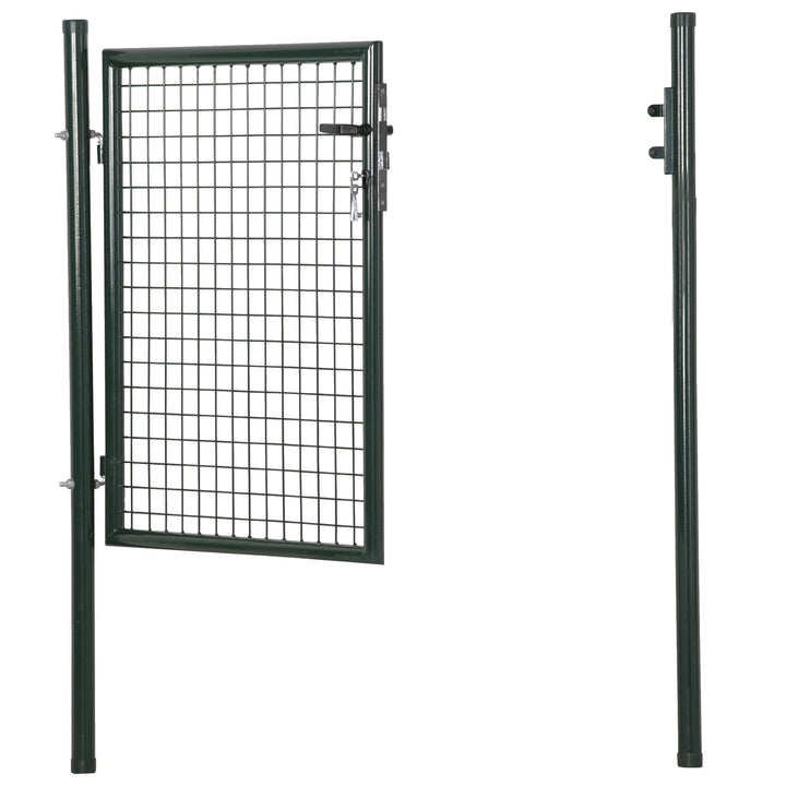 Porta para Vedação de Jardim de Aço com Maçaneta de Fechadura e 3 Chaves Porta de Vedação para Exterior Pátio Terraço 97x150cm Verde