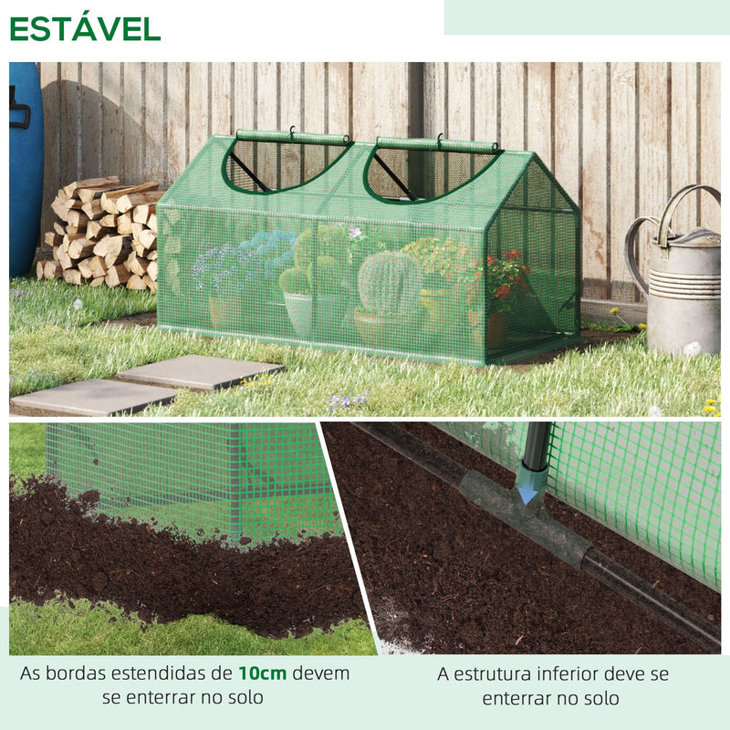 Estufa 119x60x60cm Estufa de Jardim com 2 Janelas Enroláveis para Cultivo de Plantas Verduras Flores Verde Translúcido