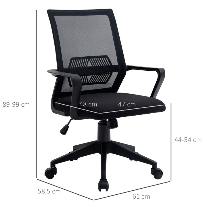 Cadeira de escritório ergonômica giratória ajustável em altura com apoio de braços e apoio lombar Tecido respirável 61x58.5x89-99 cm Preto