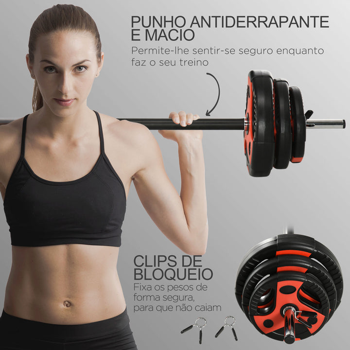 Conjunto de Barra de Pesos com Discos Conjunto de Musculação com Discos 1,25kg 2,5kg e 5kg para Treinamento em Casa Ginásio 140x17x17cm Preto e Vermelho
