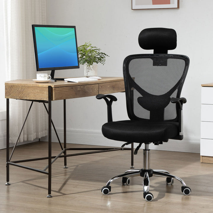 Cadeira de Escritório Ergonômica Cadeira de Escritório Giratória com Altura Ajustável Função Reclinável Apoio para a Cabeça e Suporte Lombar 65x67x108-118cm Preto