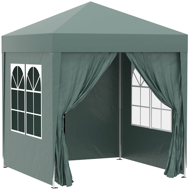 Tenda Dobrável 2x2 Tenda de Jardim com 4 Paredes Laterais Tecido Oxford 2 Portas 2 Janelas e Bolsa de Transporte para Exterior Terraço Campismo Festas Verde