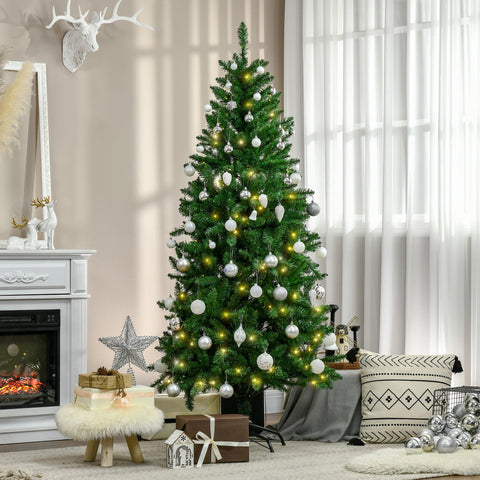 Árvore de Natal Artificial Altura 180cm Ignífugo com 714 Ramos 200 Luzes LED IPX2 8 Modos Folhas de PVC Base Dobrável e Suporte Metálico Decoração de Natal para Interiores Verde