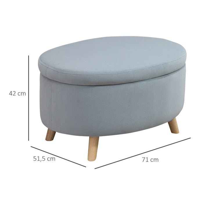 Otomano Puff Estofado em Veludo Acolchoado Banco de Armazenamento com Tampa Removível e Pés de Madeira para Dormitórios Sala de Estar Corredor 71x51,5x42 Cinza