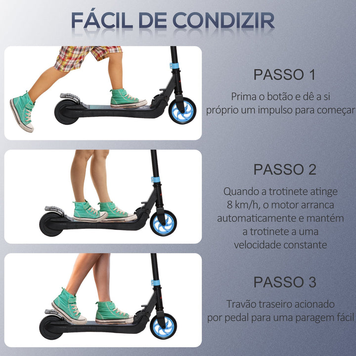 Trotinete Elétrica para Crianças acima de 6 Anos Trotinete Elétrica Dobrável com Altura Ajustável Bateria 24V Velocidade Máxima 8km/h Carga Máxima 50kg 71x36,5x75-80cm Azul