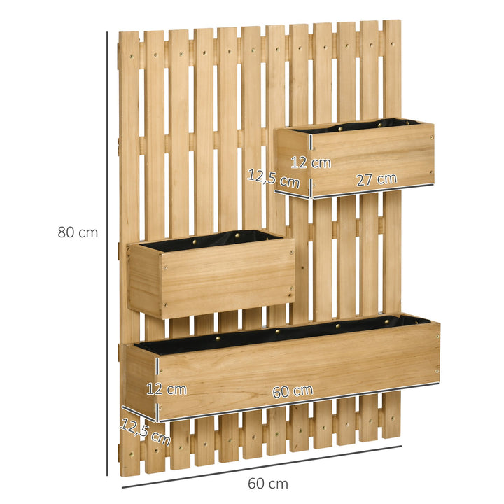 Floreira de Parede com Treliça Floreira Vertical de Madeira com 4 Vasos Móveis e Orifício de Drenagem para Jardim Varanda Pátio 60x16x80 cm Madeira