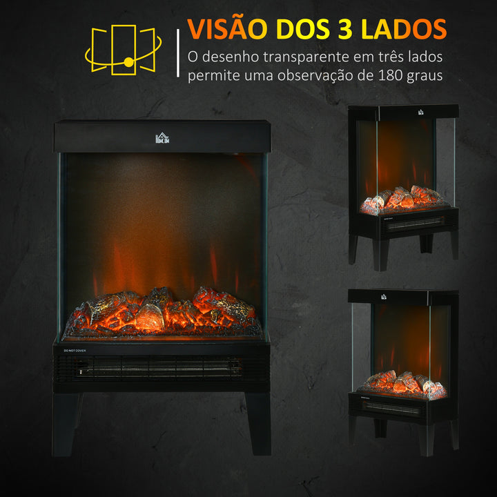 Lareira Elétrica 1000W/2000W Lareira Elétrica com Chama LED Realista Ajustável Termostato e Proteção Contra Superaquecimento para Área de até 15-20 m² 40,5x20x62cm Preto