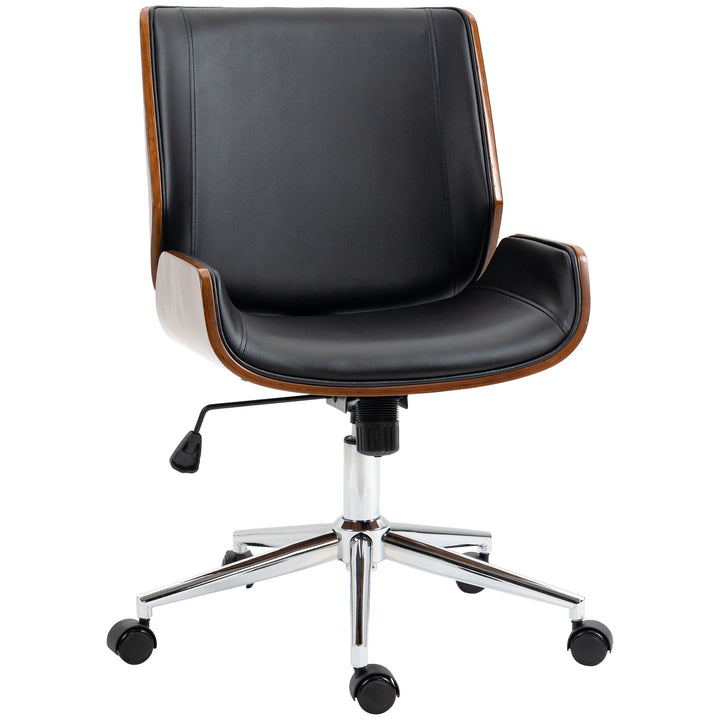 Cadeira de Escritório Giratória Cadeira de Escritório de PU com Altura Ajustável Função Inclinação e Rodas para Sala de Estar Dormitório Estúdio Carga Máxima 120kg 51x65,5x82-92cm Preto
