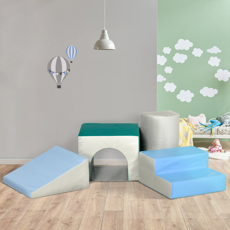 Conjunto de 4 Blocos de Espuma para Crianças de 1-3 Anos Figuras de Construção Brinquedo de Aprendizagem Infantil Estofado em PU 150x50x39cm Multicor